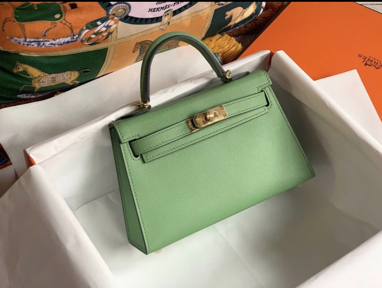 Mini Kelly 2 Avocado Green Gold Buckle Epsom custom - MOVEMENTARTISAN