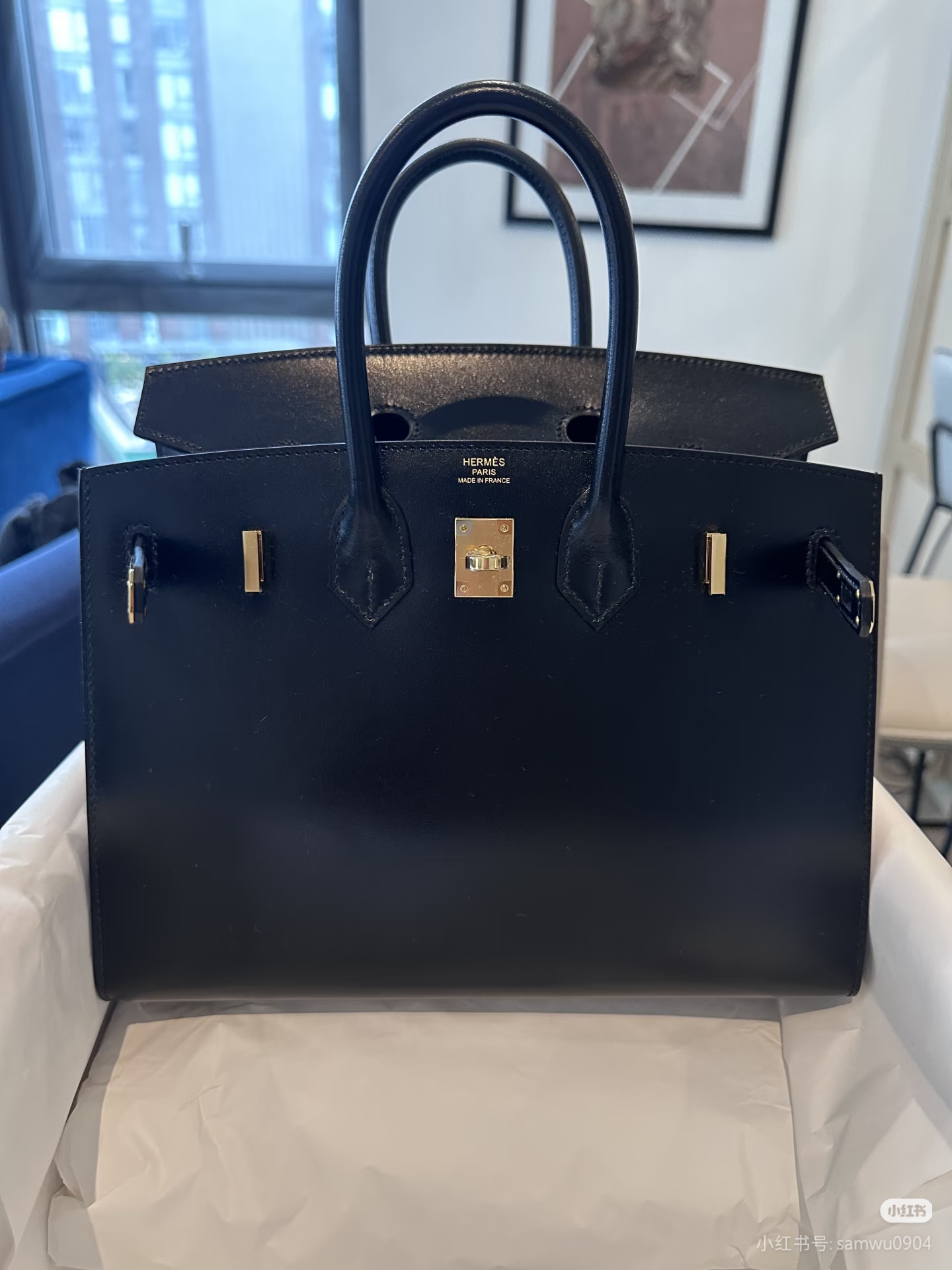 Birkin 25-35 Box Leather Black with Gold Hardware Custom