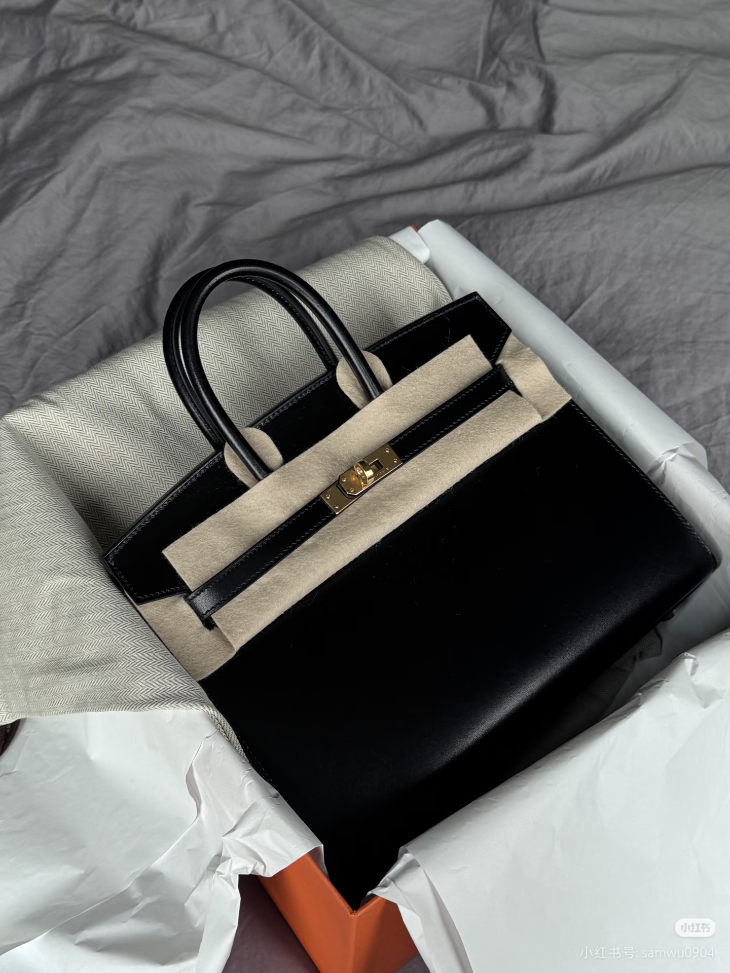 Birkin 25-35 Box Leather Black with Gold Hardware Custom