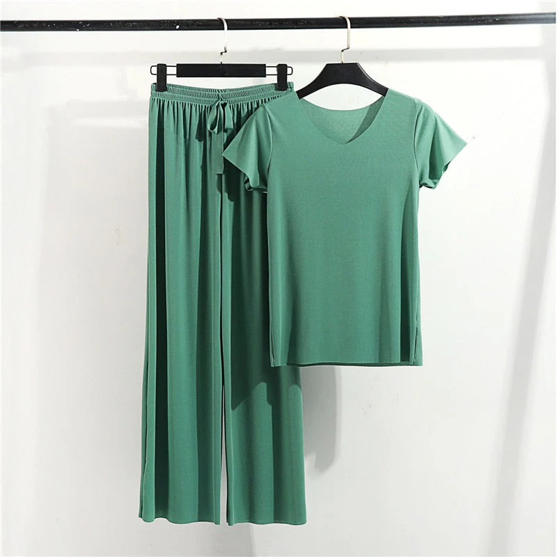 Female Home Clothes 2 Pieces Set Lady Home Suit Summer Women Lounge Wear Autumn Loose Homewear Suit for Women Pajamas Pants Set