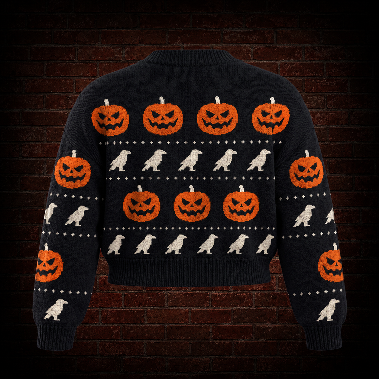 Pumpkin Head Crow Cropped Sweater