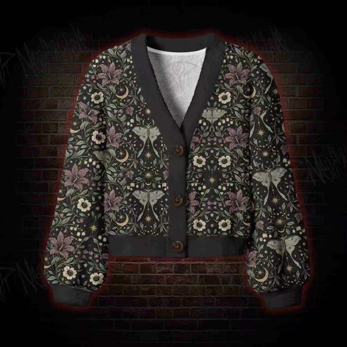 Luna Moth Garden Women's Cardigan Sweater