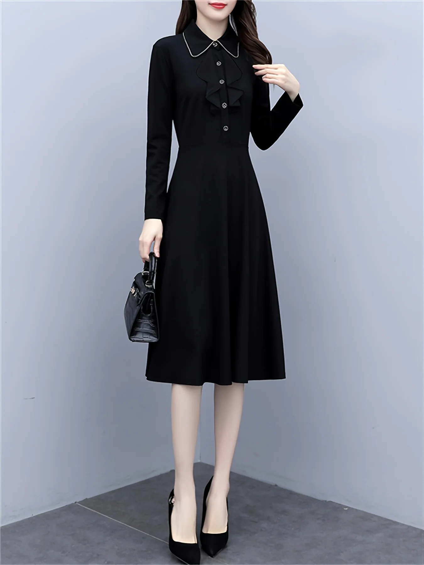 Sixsr Long Sleeve Elegant Solid Slim Dress, Casual Every Day Dress For Spring & Fall, Women's Clothing