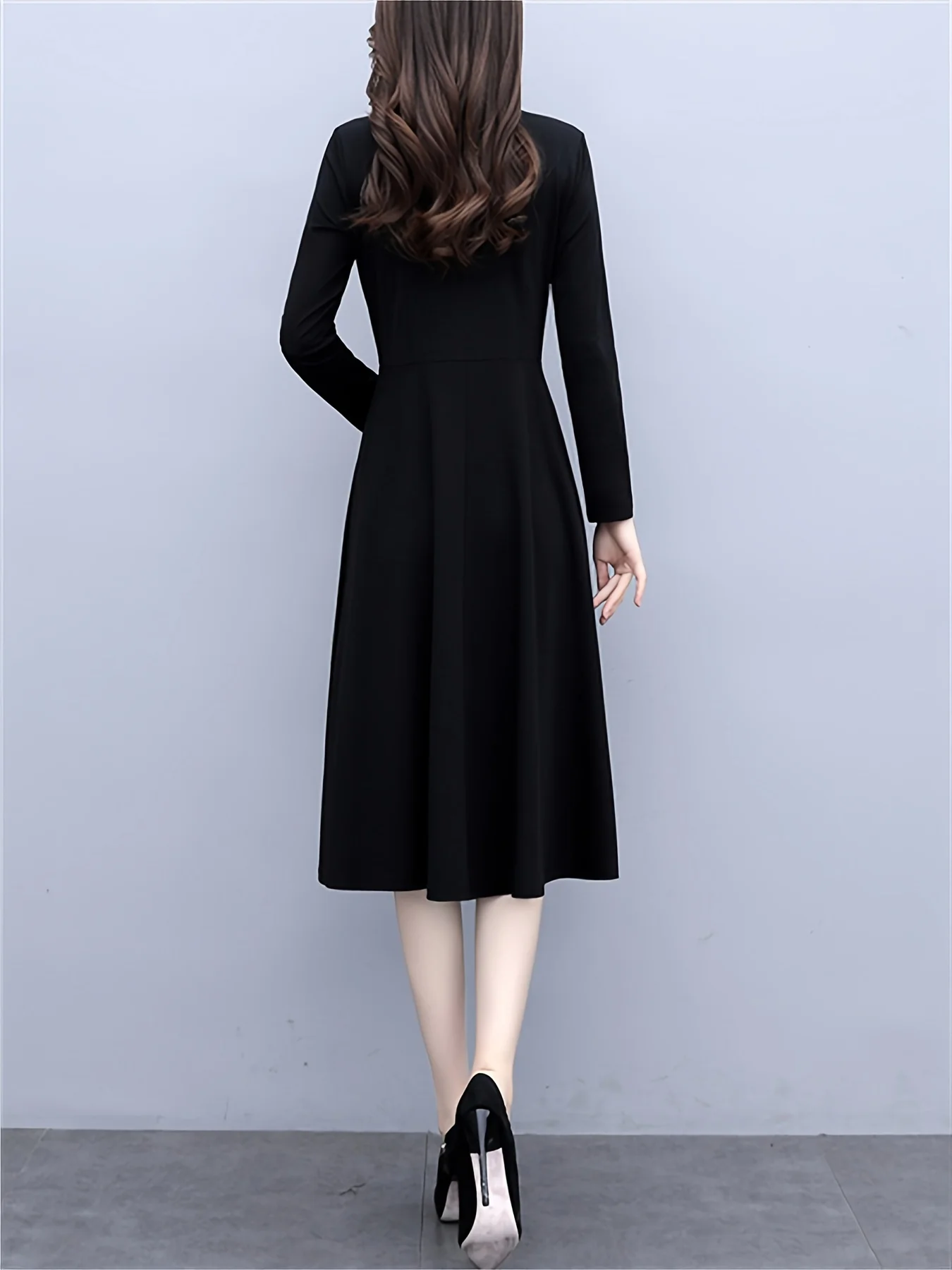 Sixsr Long Sleeve Elegant Solid Slim Dress, Casual Every Day Dress For Spring & Fall, Women's Clothing