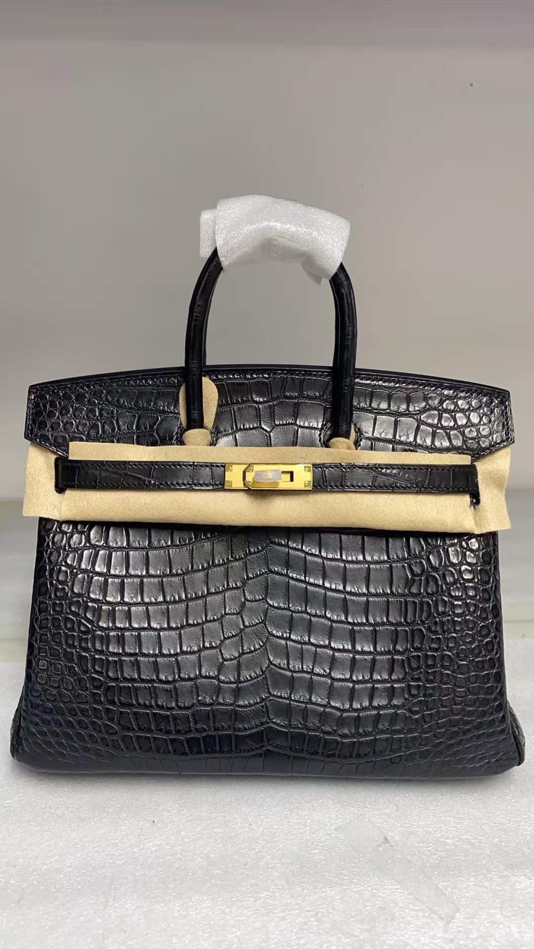 Bikin 25 Black Matte Gold Hardware Saltwater Crocodile Leather Customization