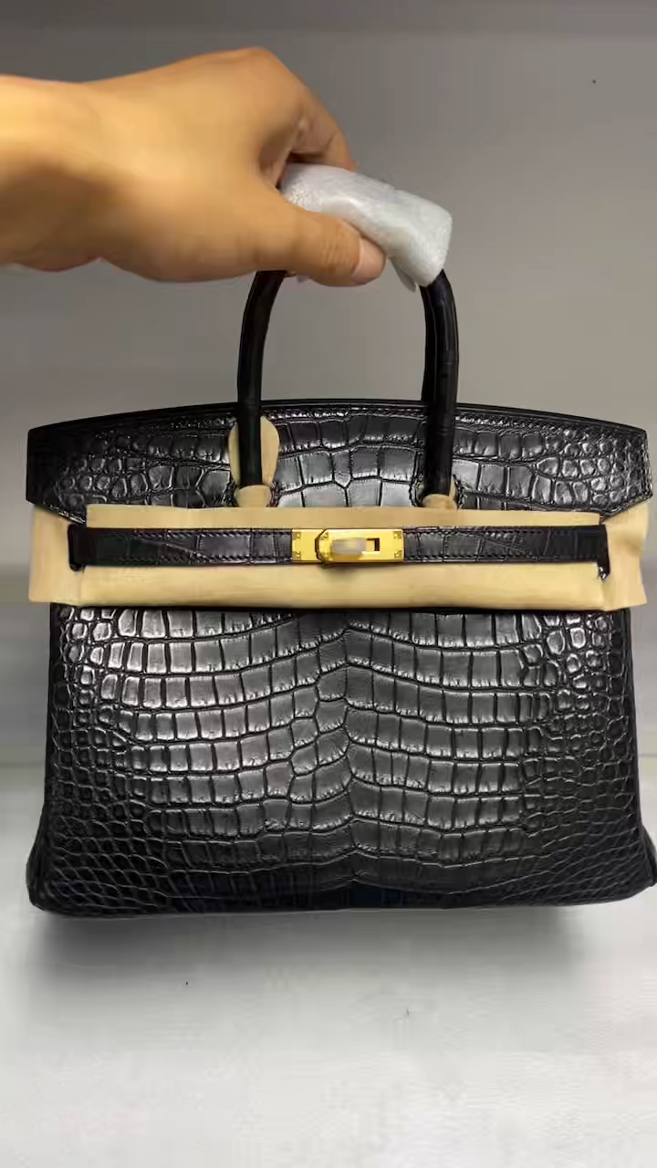 Bikin 25 Black Matte Gold Hardware Saltwater Crocodile Leather Customization