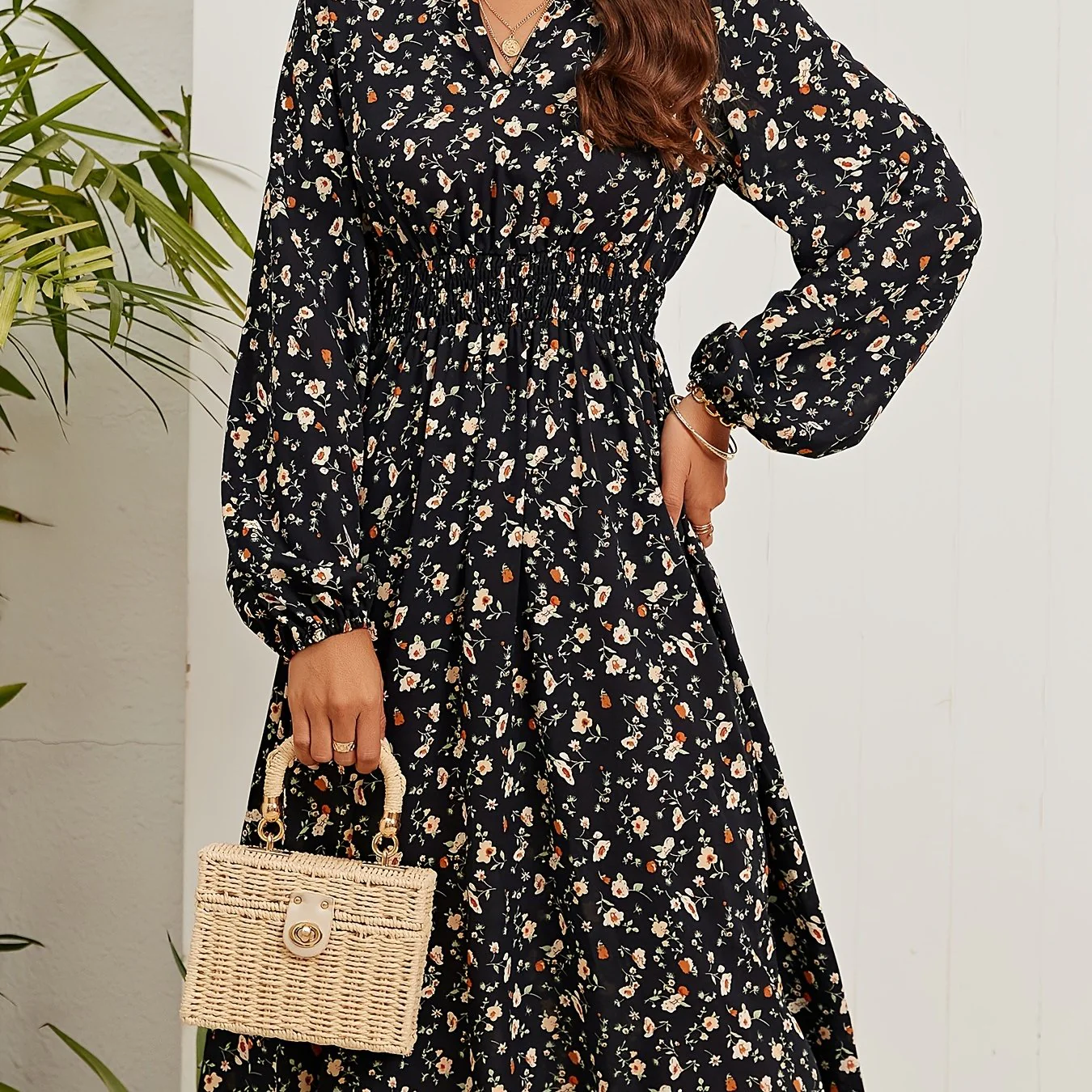 Sixsr Floral Print Elegant Slim Dress, Long Sleeve Casual Every Day Dress For All Season, Women's Clothing