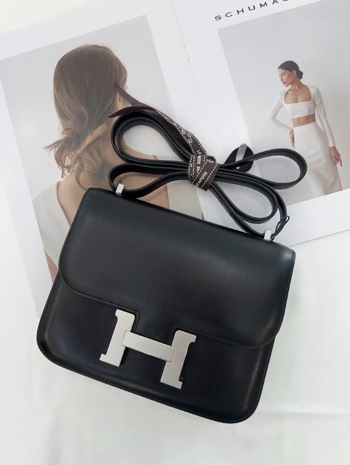 Constance Black Silver Buckle BOX Leather Custom