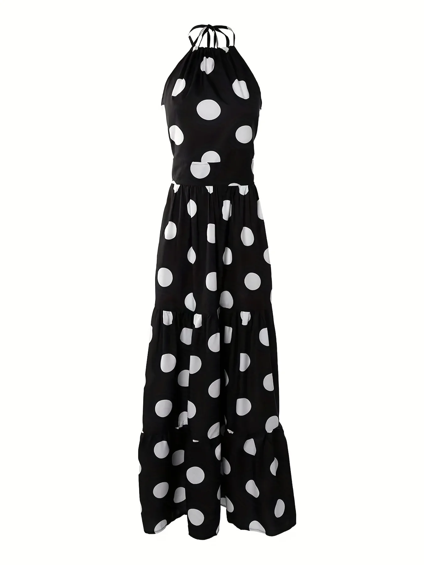 Sixsr Polka Dot Halter Neck Dress, Sexy Backless Sleeveless Slim Waist Maxi Dress, Women's Clothing