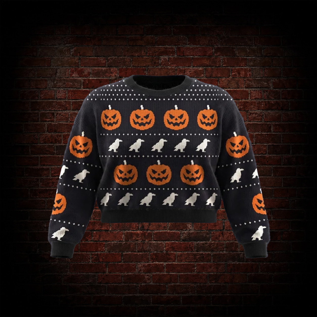 Pumpkin Head Crow Cropped Sweater