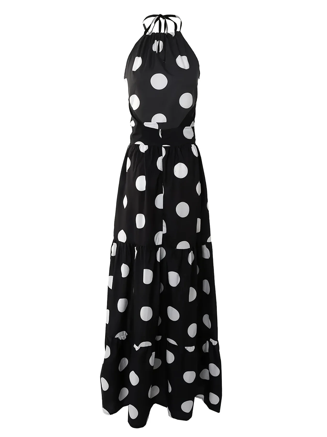 Sixsr Polka Dot Halter Neck Dress, Sexy Backless Sleeveless Slim Waist Maxi Dress, Women's Clothing