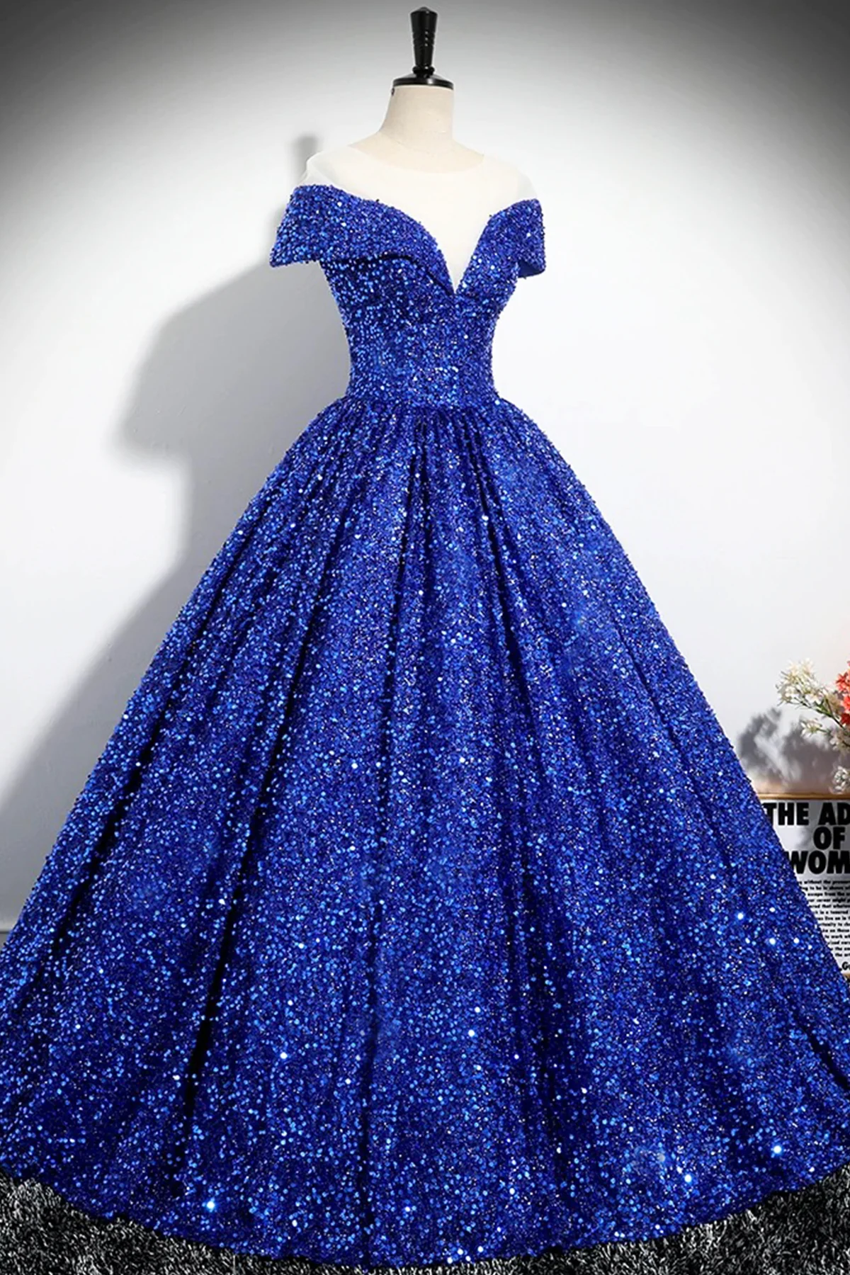 Elegant Sequins Floor Length Formal Dress, Blue A-Line Shiny Evening Party Dress