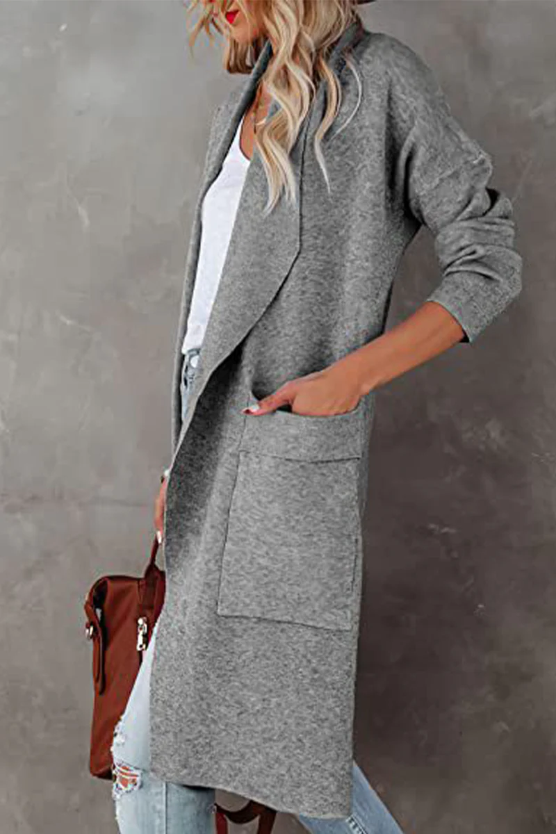 Elegant College Solid Pocket V Neck Outerwear(4 Colors)