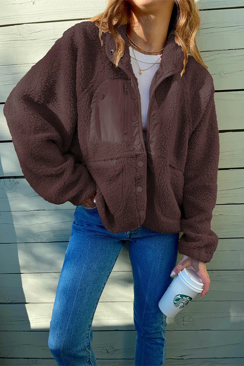 Casual Solid Patchwork Pocket Mandarin Collar Outerwear(2 Colors)