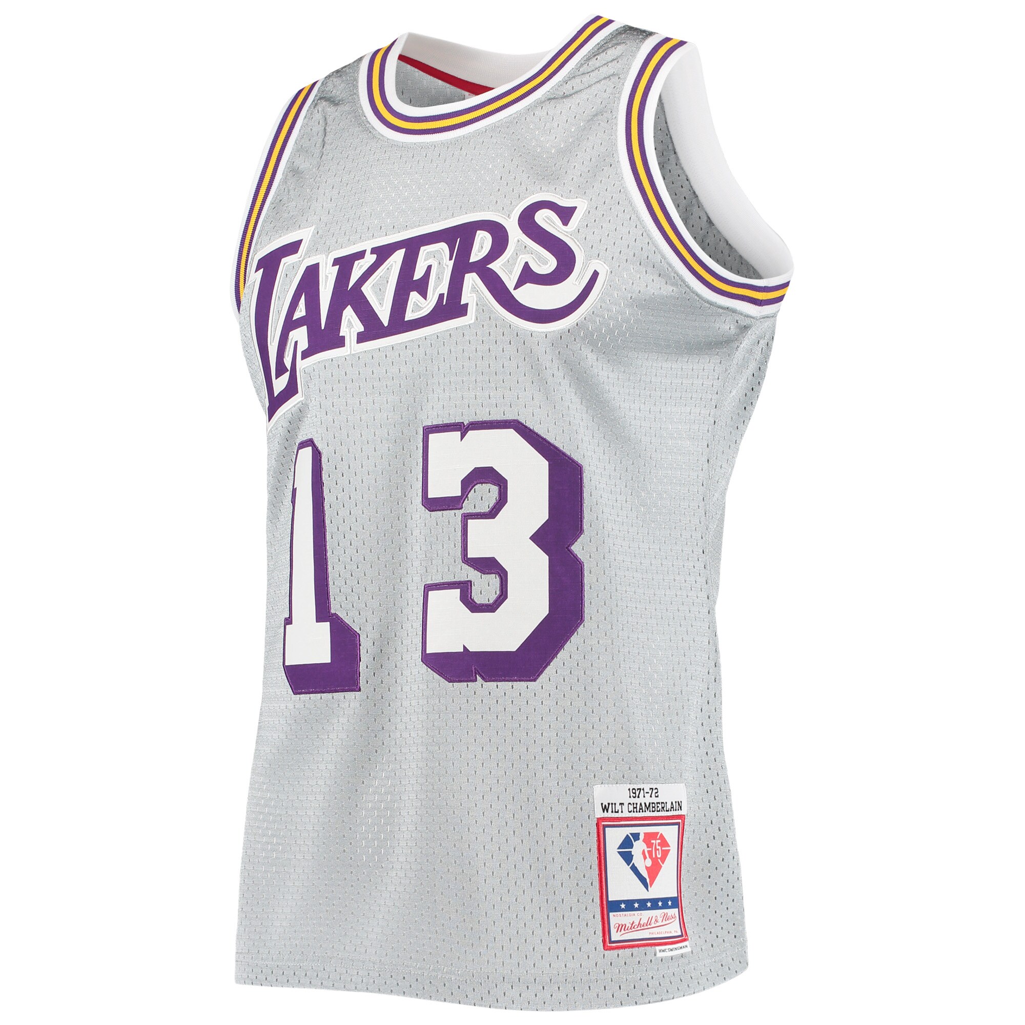 Wilt Chamberlain Los Angeles Lakers Mitchell & Ness 75th Anniversary 1971\/72 Hardwood Classics Swingman Jersey - Silver
