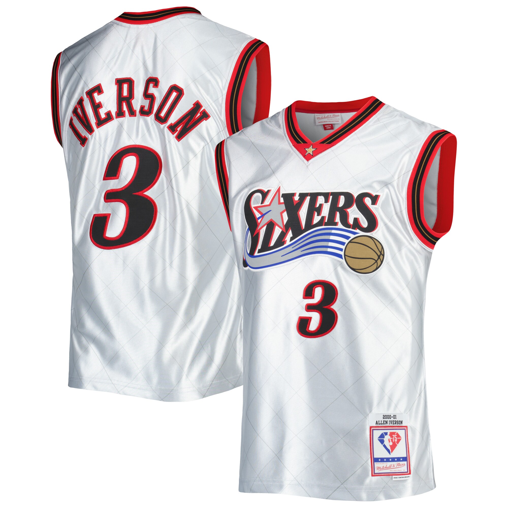 Allen Iverson Philadelphia 76ers Mitchell & Ness 2000\/01 Hardwood Classics 75th Anniversary Swingman Jersey - Platinum