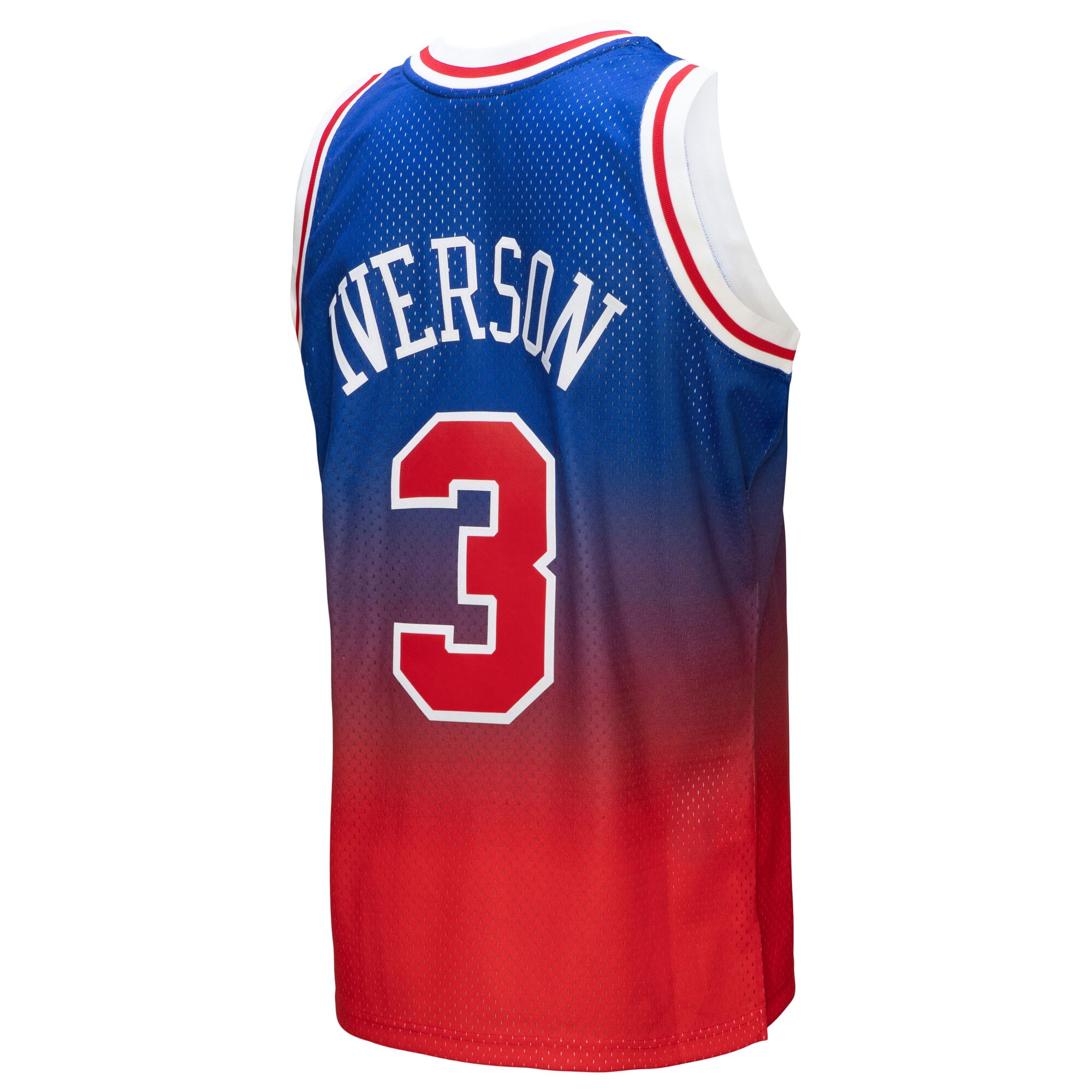 Allen Iverson Philadelphia 76ers Mitchell & Ness 1996\/97 Hardwood Classics Fadeaway Swingman Player Jersey - Red\/Royal