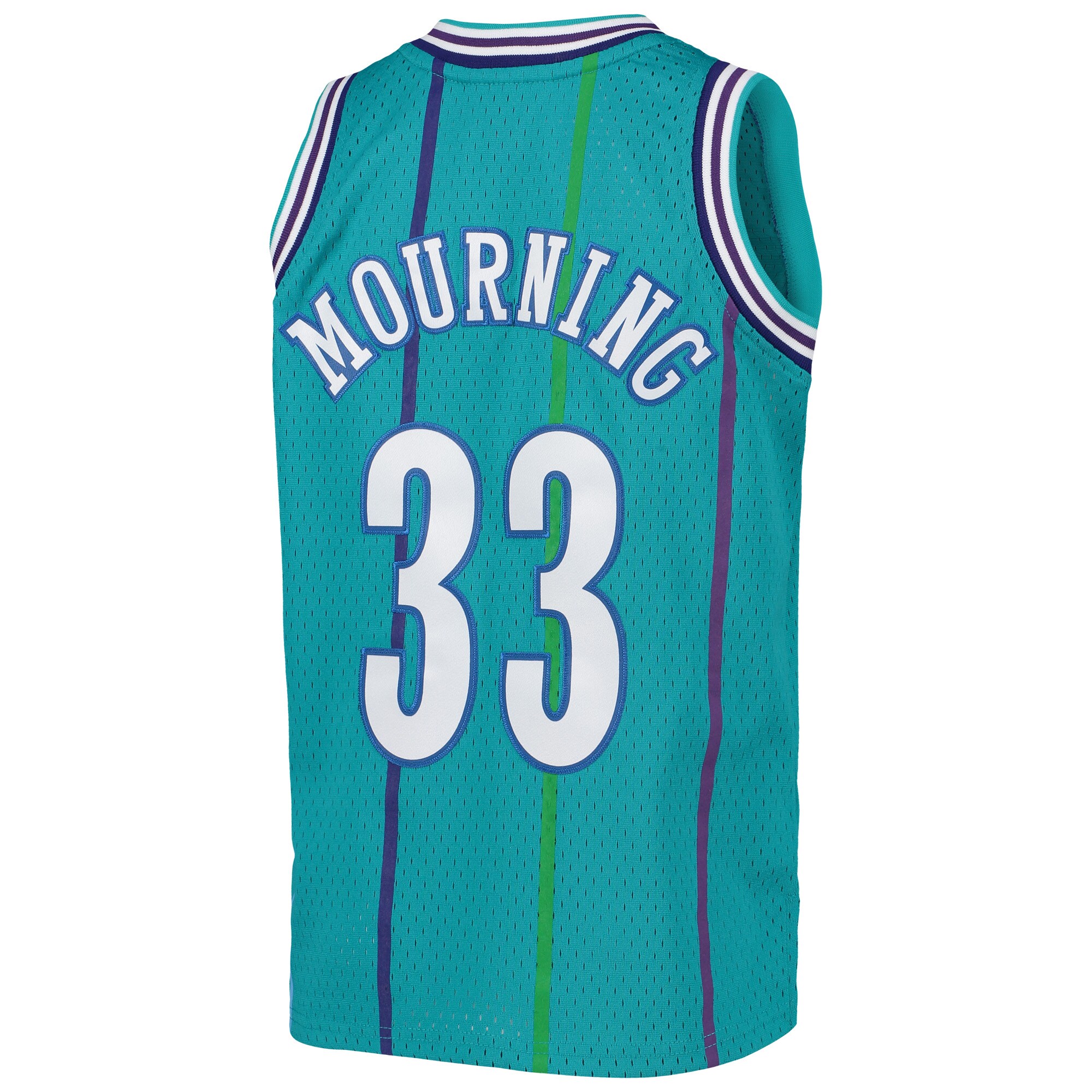 Alonzo Mourning Charlotte Hornets Mitchell & Ness Youth 1992\/93 Hardwood Classics Swingman Jersey - Teal