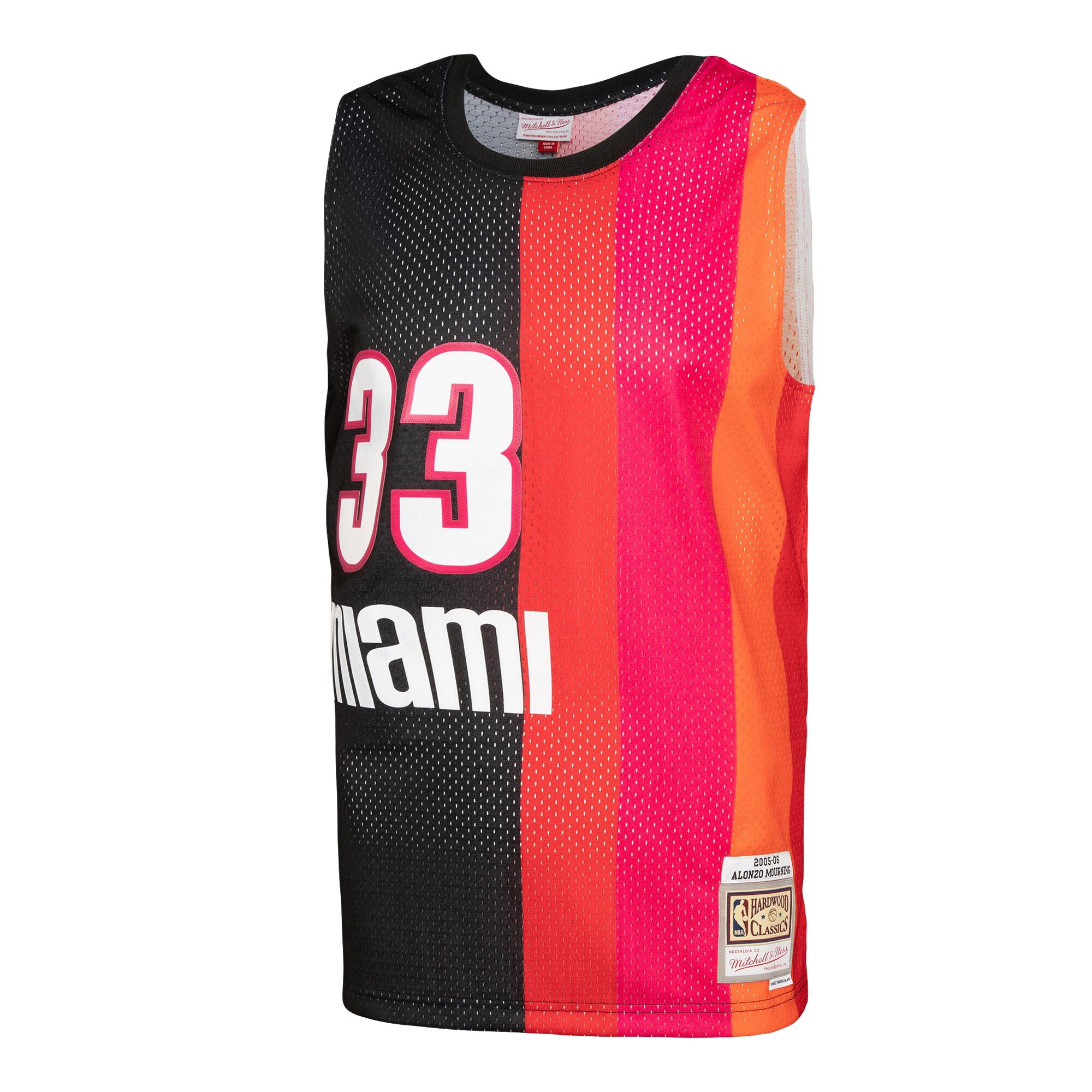 Alonzo Mourning Miami Heat Mitchell & Ness Hardwood Classics 2005\/06 Split Swingman Jersey - Black\/Red