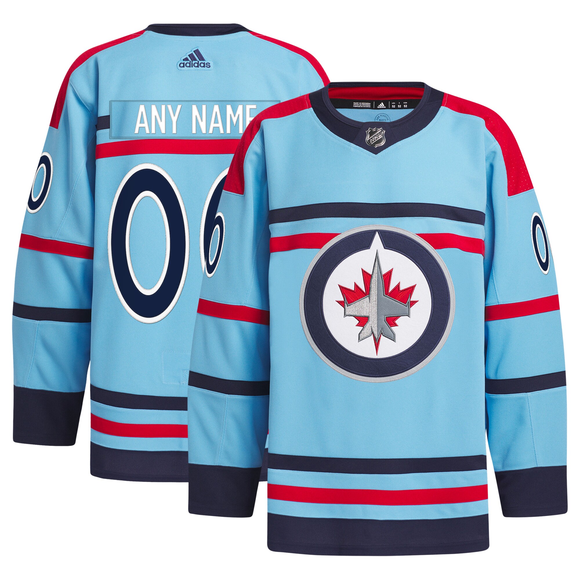 Winnipeg Jets adidas Anniversary Primegreen Authentic Custom Jersey - Light Blue