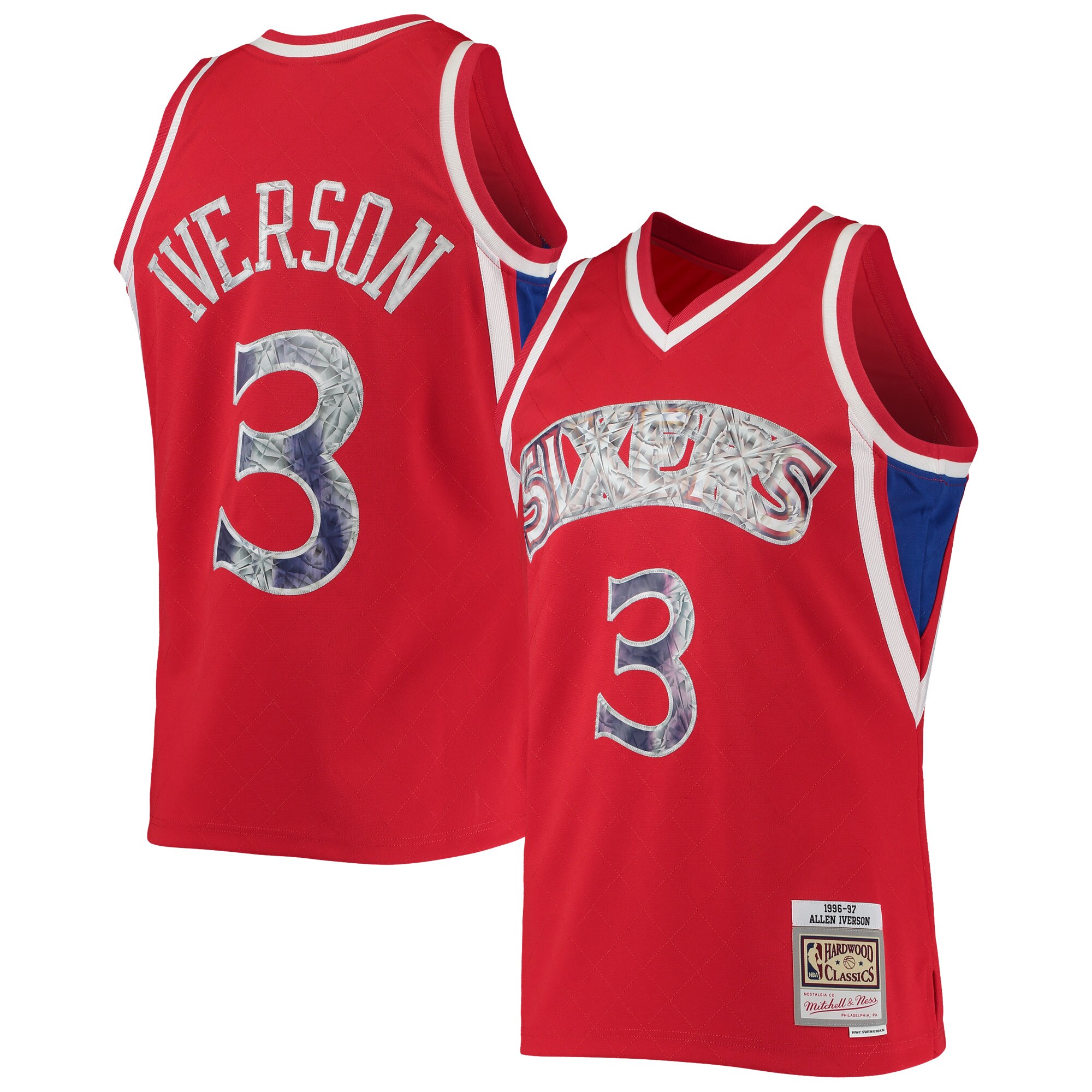Allen Iverson Philadelphia 76ers Mitchell & Ness 1996\/97 Hardwood Classics NBA 75th Anniversary Diamond Swingman Jersey - Red
