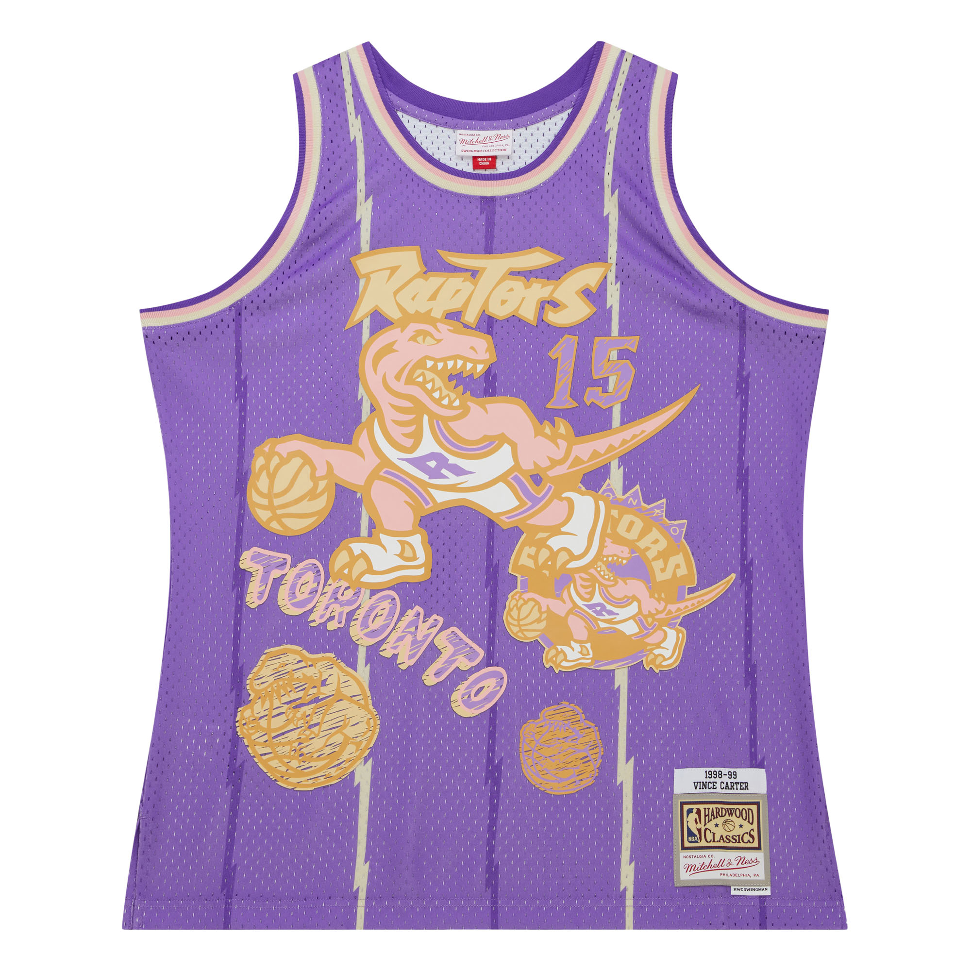 Vince Carter Toronto Raptors Mitchell & Ness 1998\/99 Swingman Sidewalk Sketch Jersey - Purple
