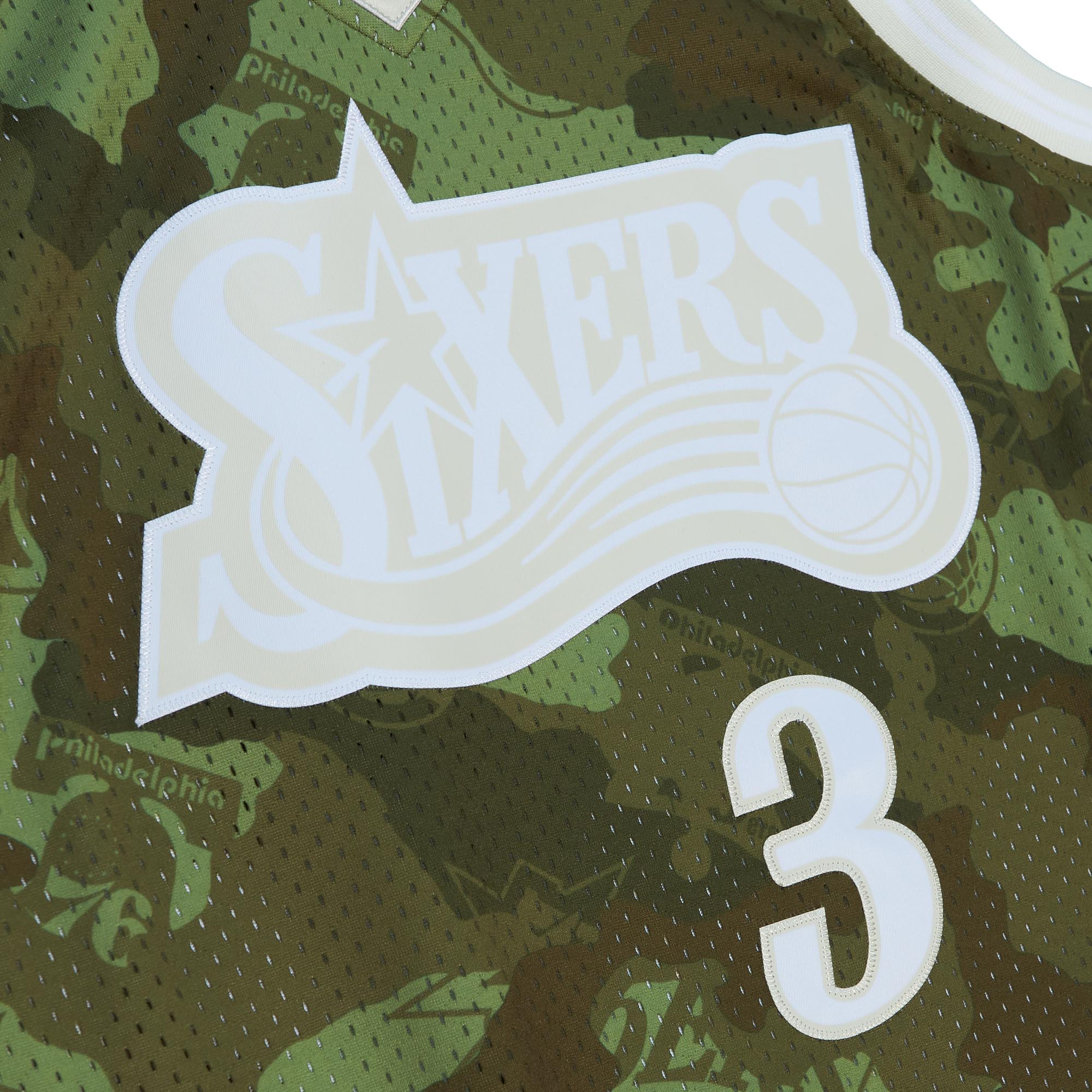 Allen Iverson Philadelphia 76ers Mitchell & Ness Hardwood Classics 1997\/98 Ghost Green Swingman Jersey - Camo