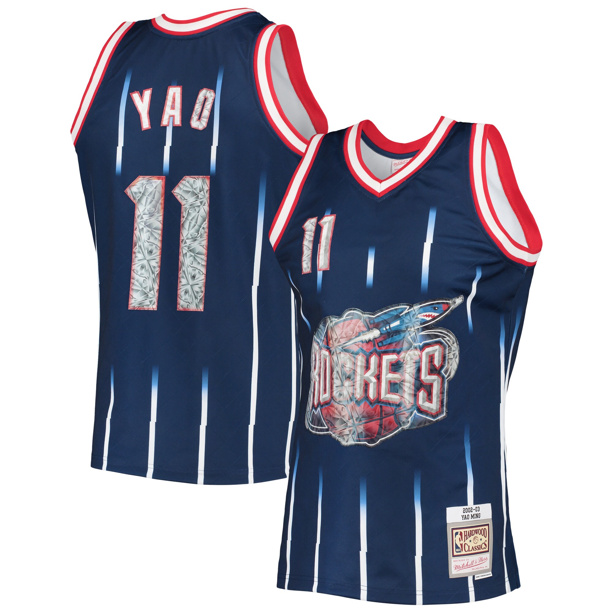 Yao Ming Houston Rockets Mitchell & Ness 2002\/03 Hardwood Classics NBA 75th Anniversary Diamond Swingman Jersey - Navy