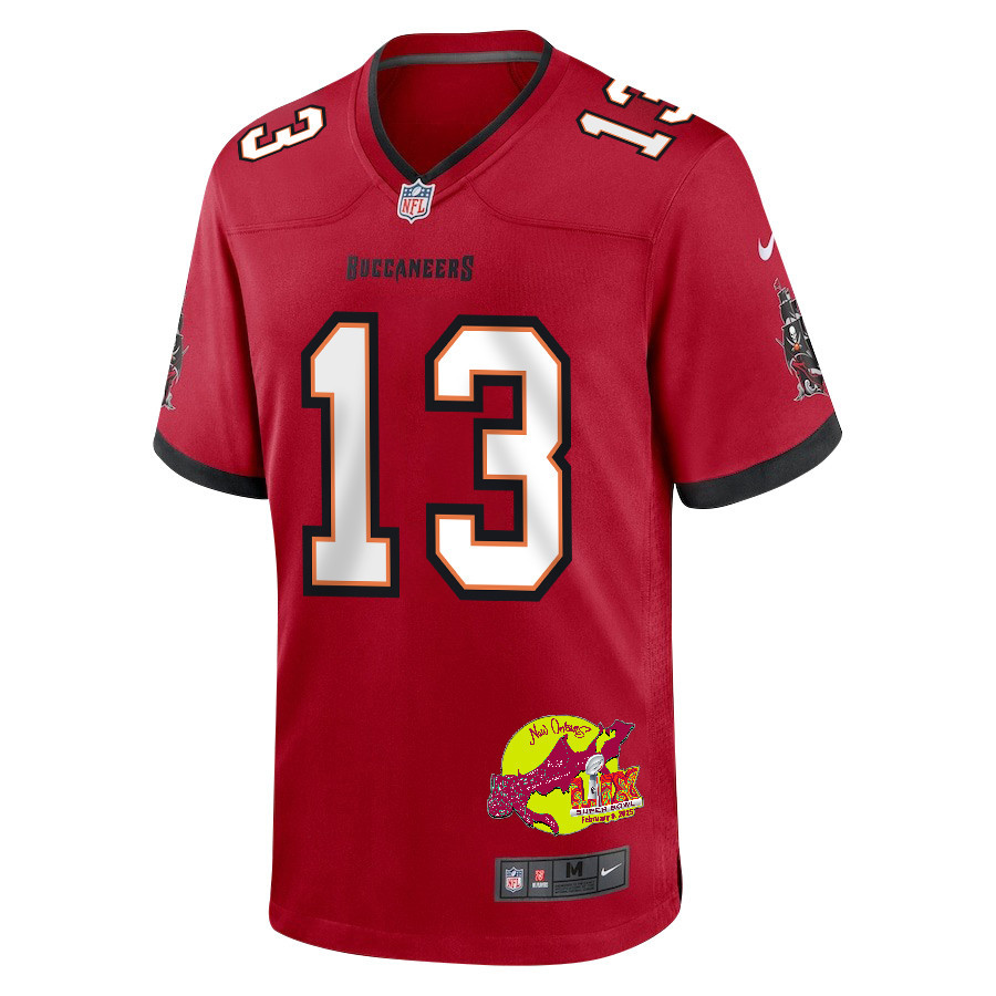 Mike Evans 13 Tampa Bay Buccaneers Super Bowl LIX New Orleans Patch Game Men Jersey - Red