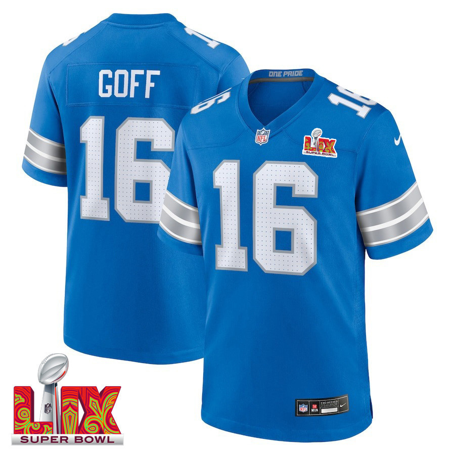 Jared Goff #16 Detroit Lions Super Bowl LIX Jersey - Men's - Blue