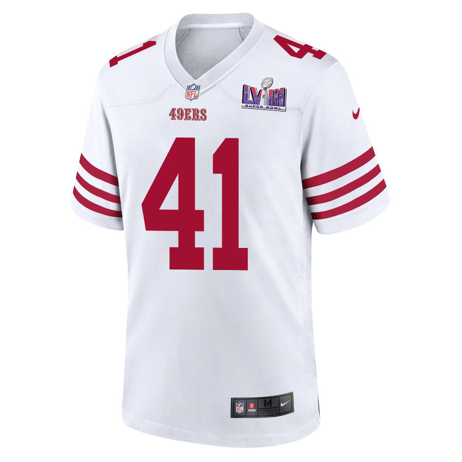 Tayler Hawkins 41 San Francisco 49ers Super Bowl LVIII Patch Game Men Jersey - White