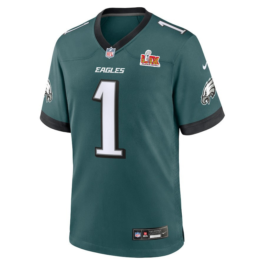 Jalen Hurts #1 Philadelphia Eagles Super Bowl LIX Jersey - Men's - Midnight Green