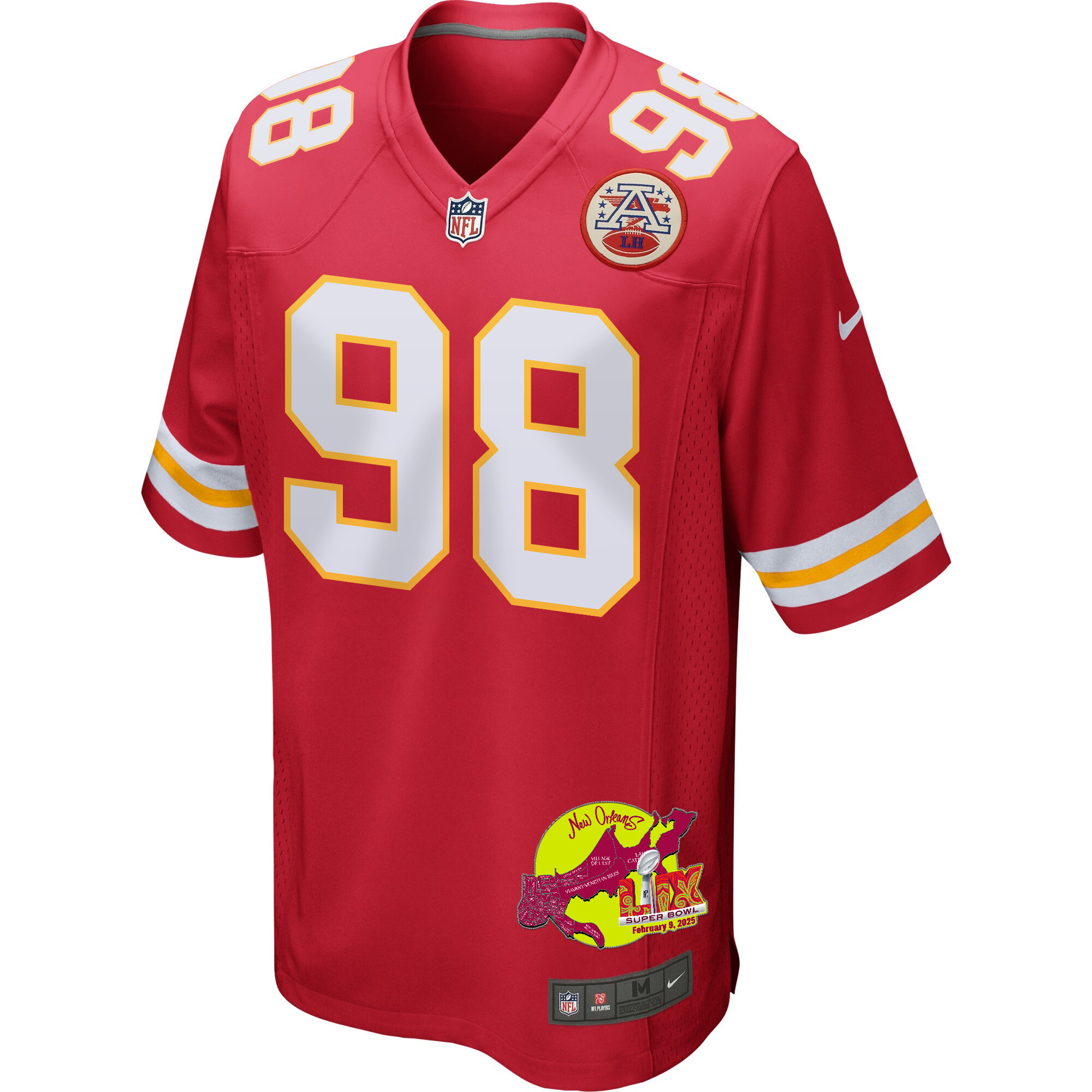 Tershawn Wharton 98 Kansas City Chiefs Super Bowl LIX New Orleans Patch Game Men Jersey - Red