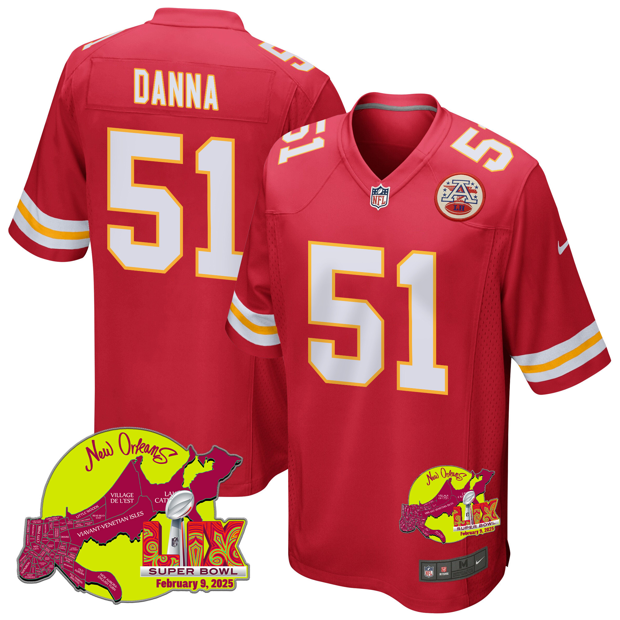 Mike Danna 51 Kansas City Chiefs Super Bowl LIX New Orleans Patch Game Men Jersey - Red