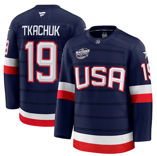 USA #19 Matthew Tkachuk Navy 2025 4 Nations Face-Off Stitched Jersey