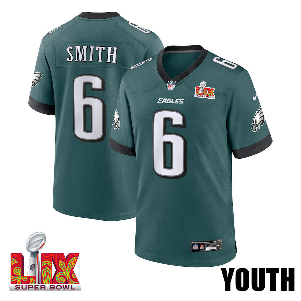 DeVonta Smith #6 Philadelphia Eagles Super Bowl LIX YOUTH Jersey - Midnight Green