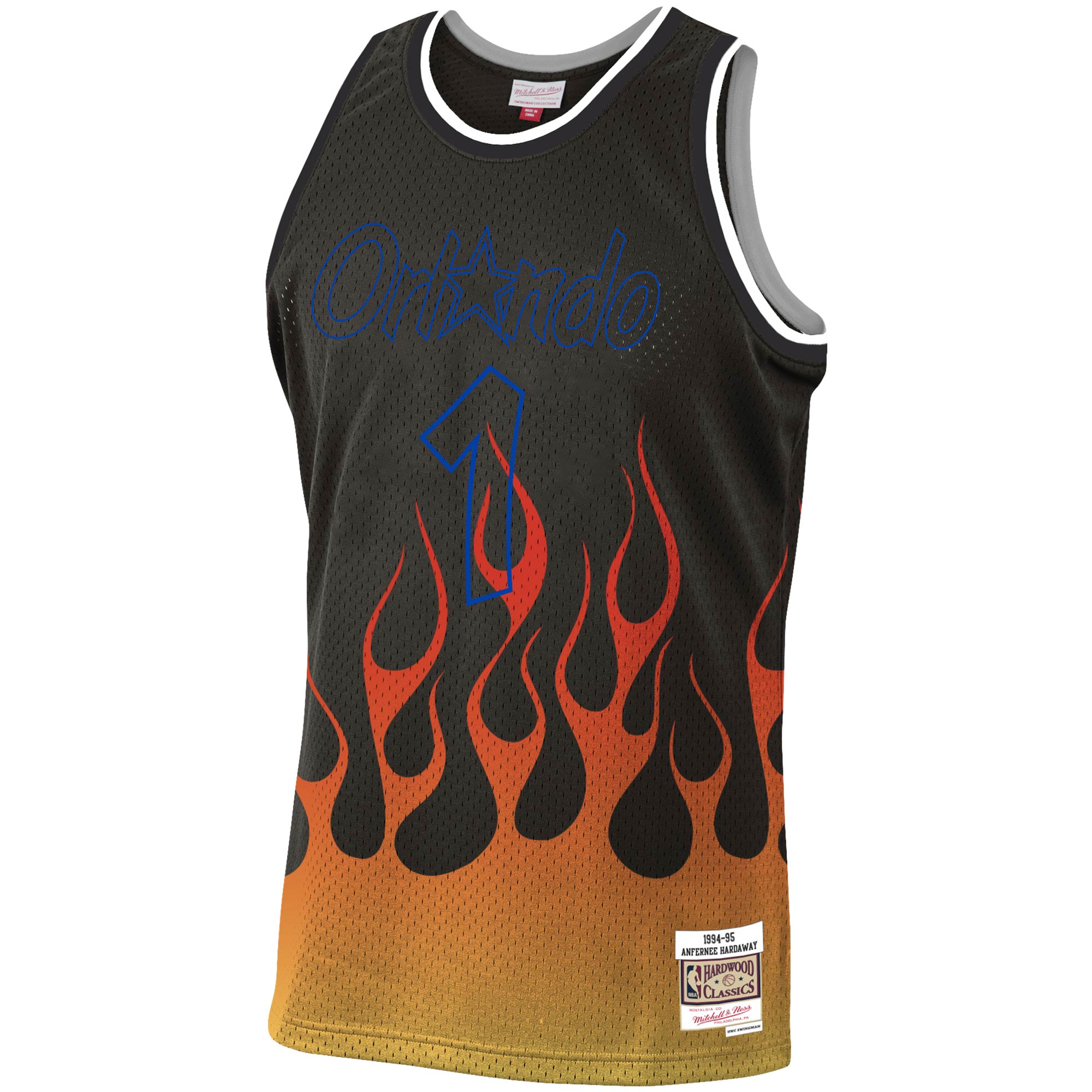 Penny Hardaway Orlando Magic Mitchell & Ness 1994\/95 Hardwood Classics Flames Swingman Jersey - Black