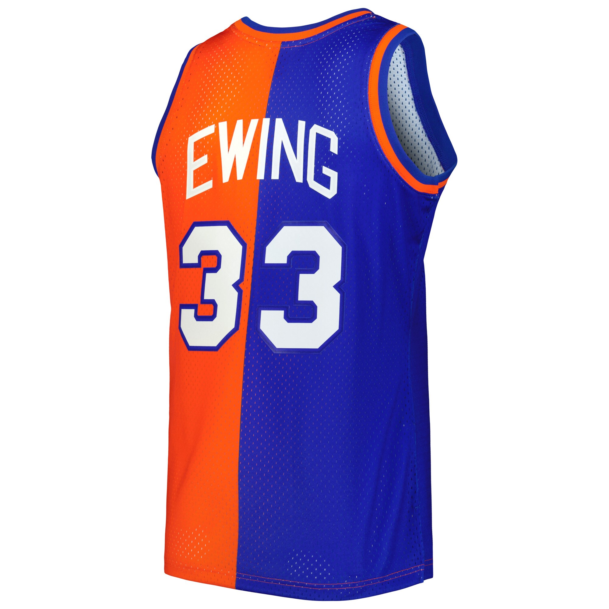 Patrick Ewing New York Knicks Mitchell & Ness Hardwood Classics 1991\/92 Split Swingman Jersey - Blue\/Orange