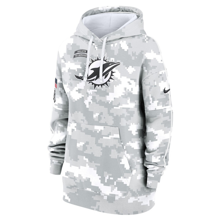 Miami Dolphins Women's 2024 Salute To Service Club Fleece Pullover Hoodie - Arctic Camo