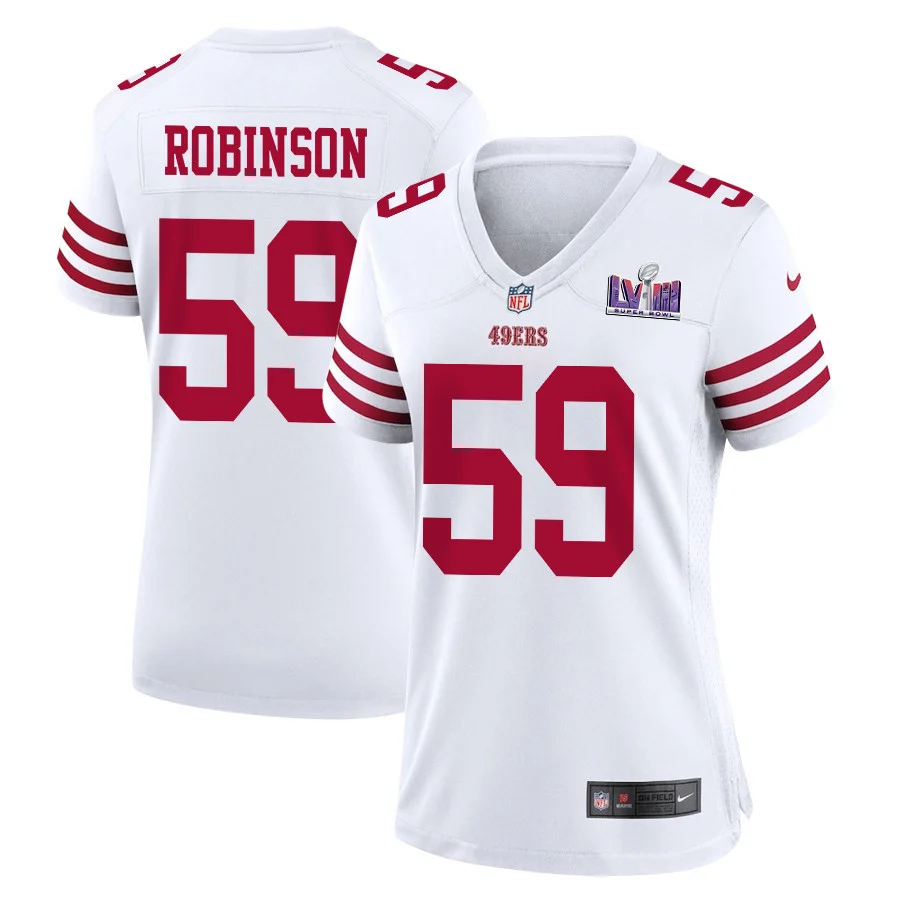 Curtis Robinson 59 San Francisco 49ers Super Bowl LVIII Patch Game Women Jersey - White