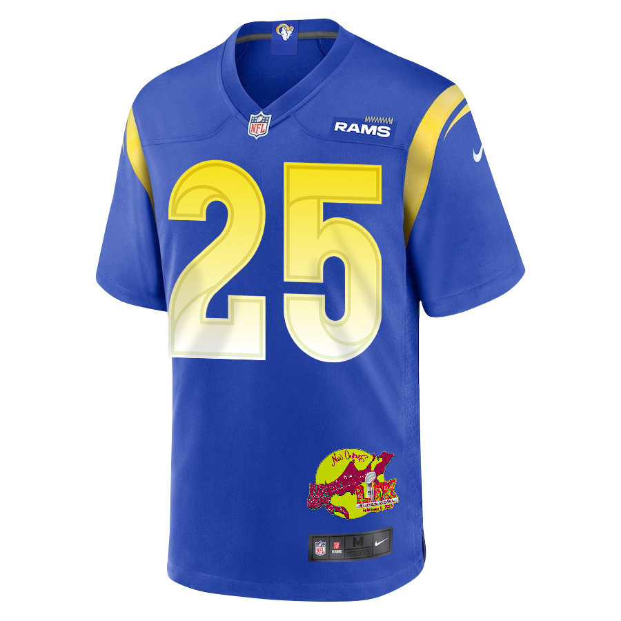 Emmanuel Forbes Jr. 25 Los Angeles Rams Super Bowl LIX New Orleans Patch Game Men Jersey - Royal
