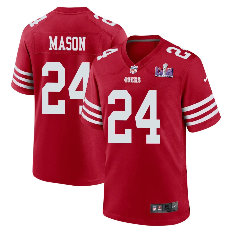 Jordan Mason 24 San Francisco 49ers Super Bowl LVIII Patch Game Men Jersey - Scarlet