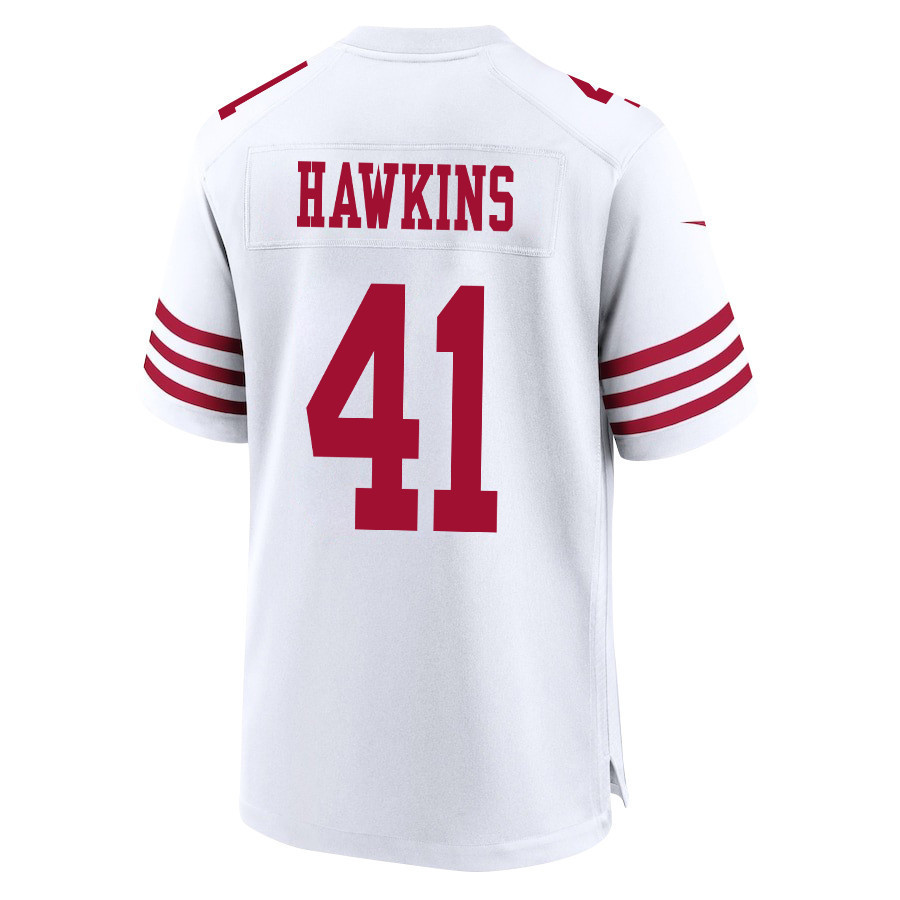 Tayler Hawkins 41 San Francisco 49ers Super Bowl LVIII Patch Game Men Jersey - White