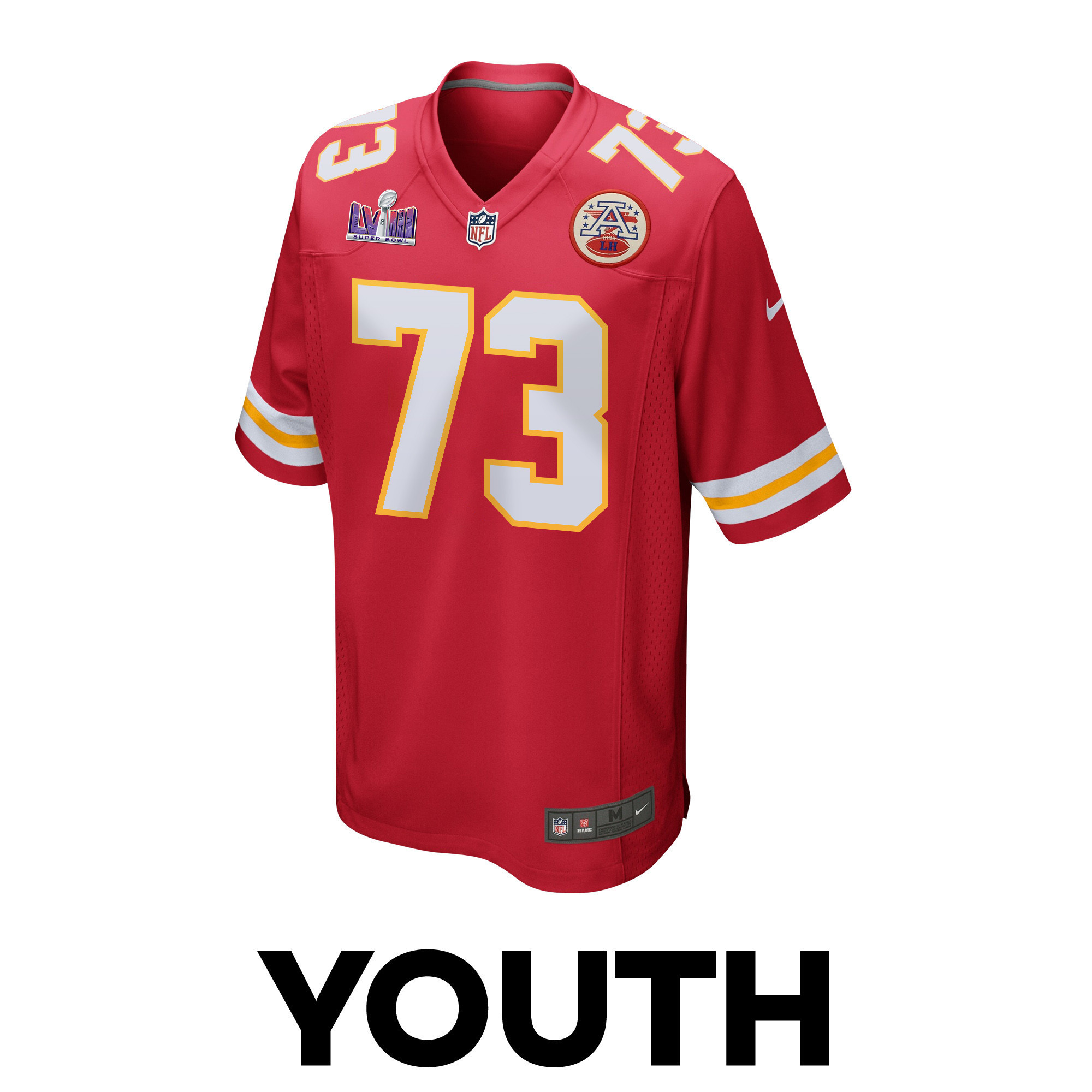 Nick Allegretti 73 Kansas City Chiefs Super Bowl LVIII Patch Game YOUTH Jersey - Red