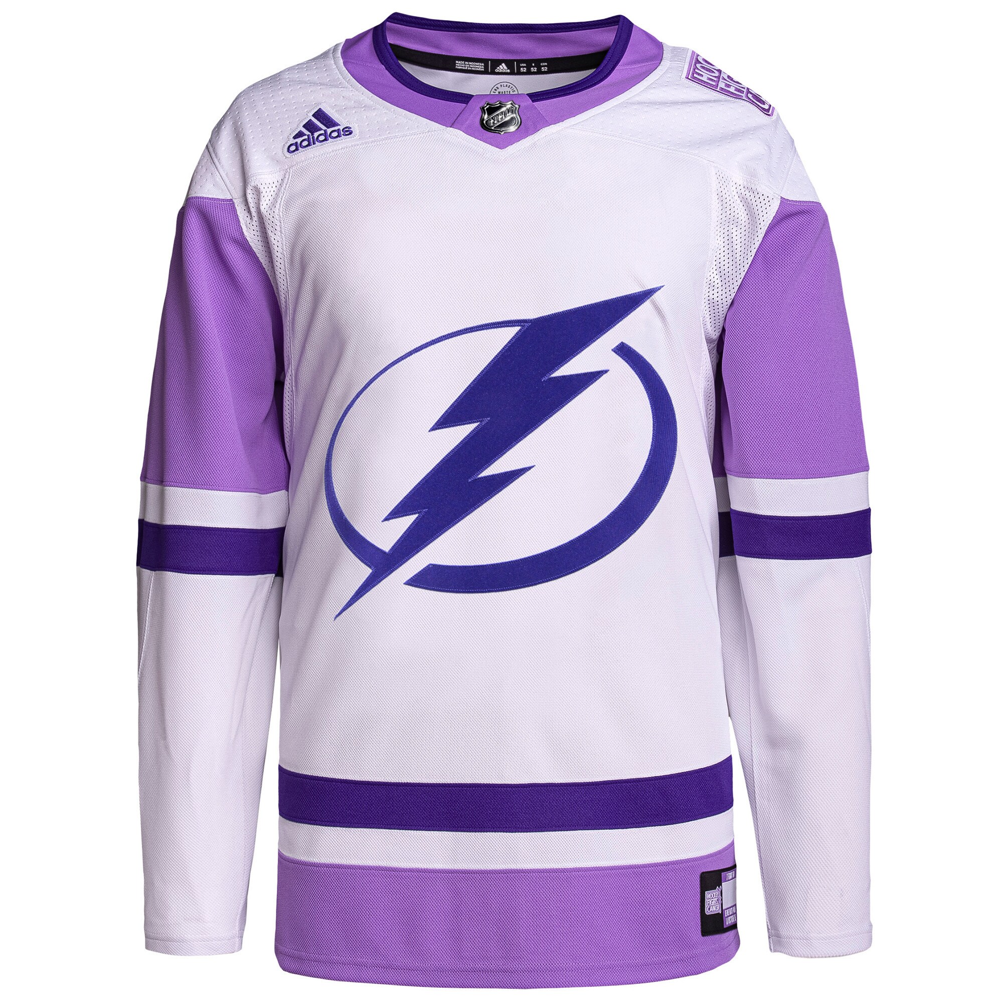 Tampa Bay Lightning adidas Hockey Fights Cancer Primegreen Authentic Custom Jersey - White\/Purple