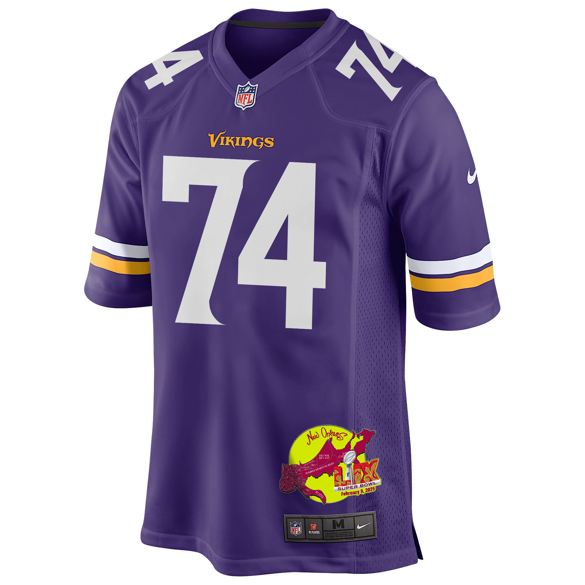Cam Robinson 74 Minnesota Vikings Super Bowl LIX New Orleans Patch Game Men Jersey - Purple
