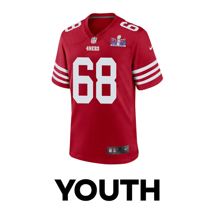 Colton McKivitz 68 San Francisco 49ers Super Bowl LVIII Patch Game YOUTH Jersey - Scarlet