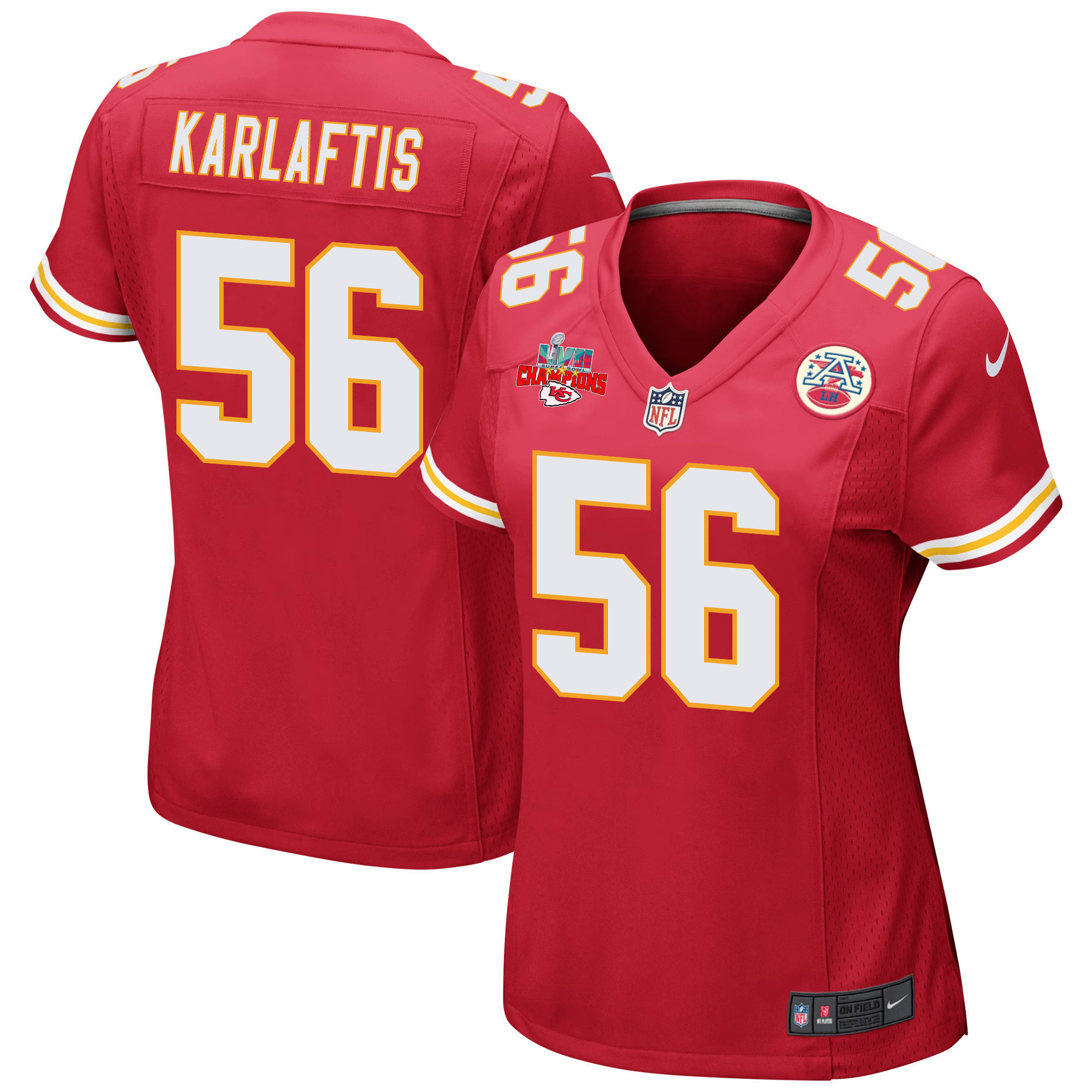 George Karlaftis 56 Kansas City Chiefs Super Bowl LVII Champions 3 Stars Women Game Jersey - Red