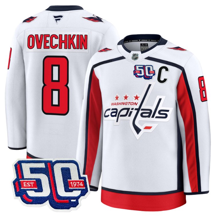 Men Alex Ovechkin Jersey #8 Washington Capitals 50th Anniversary V2 White