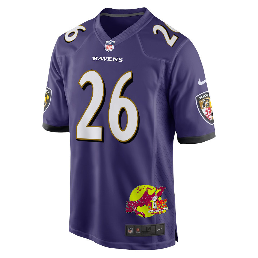 Rasheen Ali 26 Baltimore Ravens Super Bowl LIX New Orleans Patch Game Men Jersey - Purple